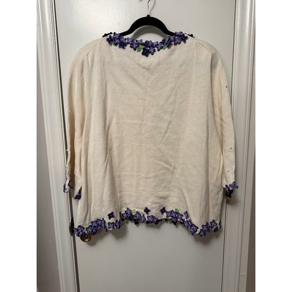 Vintage Michael Simon White Embellished Cardigan Spunsilk Blend Floral PLUS 3X - Picture 5 of 8